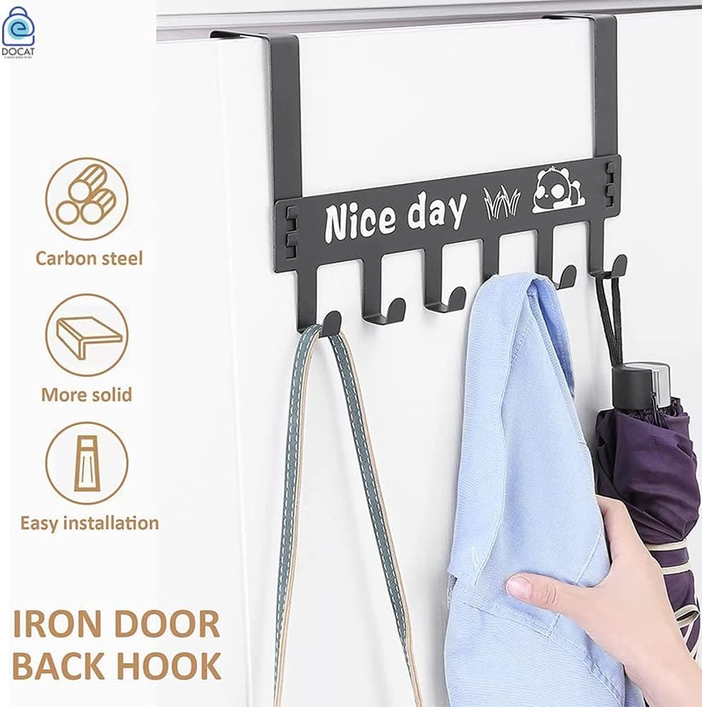 Nice Day Metal Hooks Door Hanger, 6 Hooks Detachable Hanger, Hat Clothes Bag Hanging Rack, No Drilling Bathroom Door Hanger Nice Day Metal Hooks Door Hanger, 6 Hooks Detachable Hanger, Hat Clothes Bag Hanging Rack, No Drilling Bathroom Door Hanger